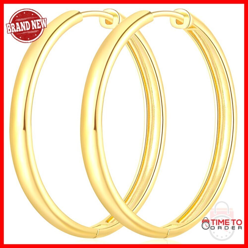 14K Gold Huggie Hoop Earrings 30mm French Clip Back Minimalist